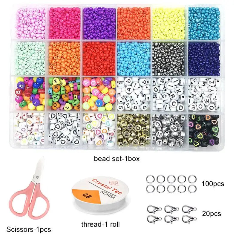Czech Charm Glass Seed Beads Set With Tool, Acrylic Letter Spacer Beads