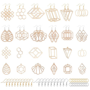 12 Pairs Wood Earring Making Kit Geometric Charms Hooks Findings