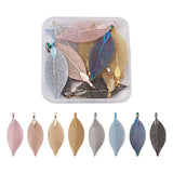 Electroplated Natural Leaf Pendants Charms for DIY Jewelry Making