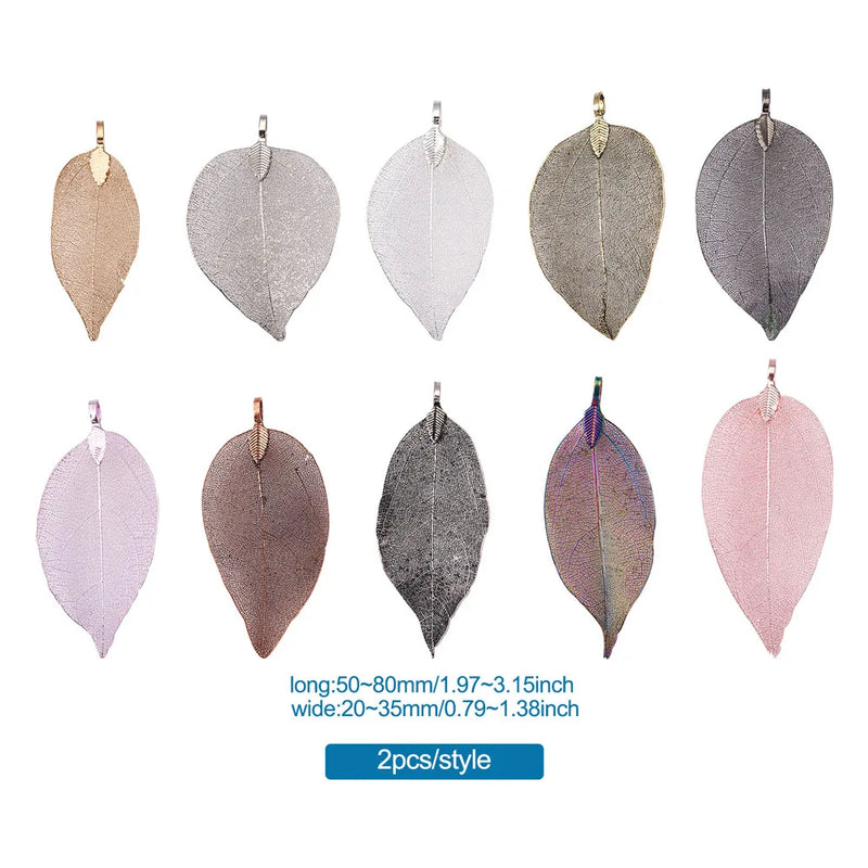 Electroplated Natural Leaf Pendants Charms for DIY Jewelry Making