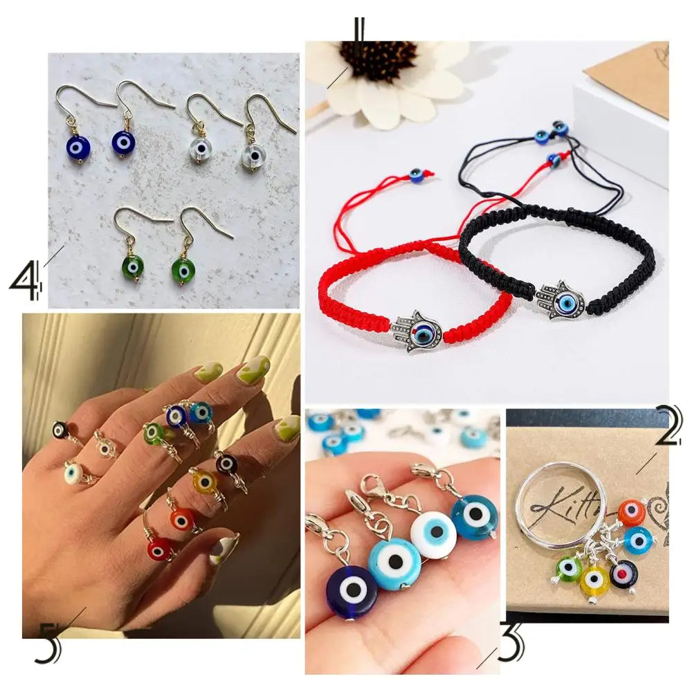 Evil Eye Resin Beads Mixed Round Spacer Bead with Elastic Cord