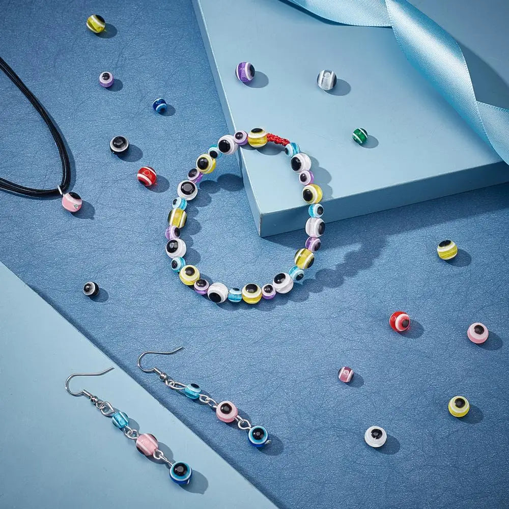 Evil Eye Resin Beads Mixed Round Spacer Bead with Elastic Cord