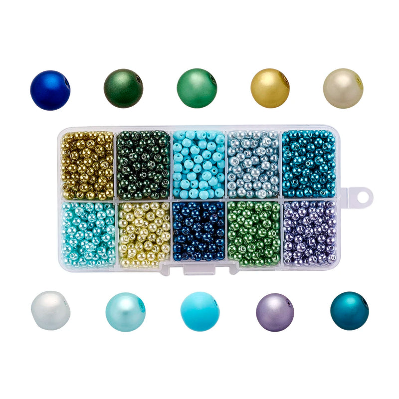 Glass Pearlized Round Ball Glass Pearl Beads 4-10mm Jewelry Making Crafts