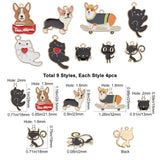 36pcs Mixed Cat & Dog Enamel Pendants, Golden Plated Zinc Alloy
