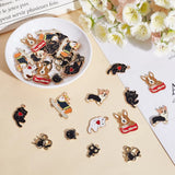 36pcs Mixed Cat & Dog Enamel Pendants, Golden Plated Zinc Alloy