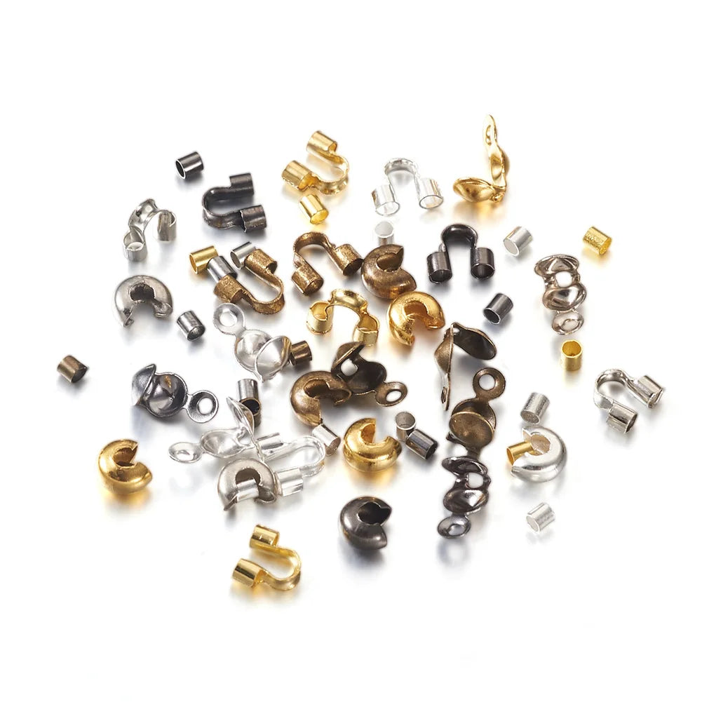 Mixed Brass Crimp Beads and Covers for Jewelry Making