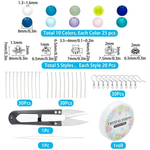 Mixed Glass Beads Kit with Scissors & Elastic Thread for DIY Jewelry