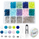 Mixed Glass Beads Kit with Scissors & Elastic Thread for DIY Jewelry