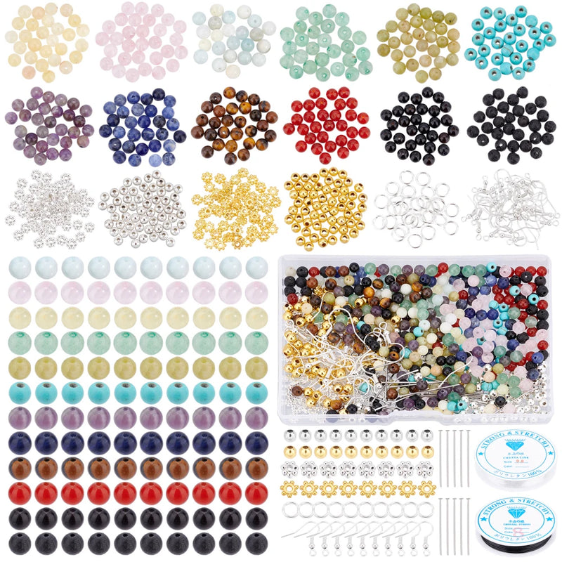 Stone Beads Jewelry Making Kit with Metal Findings and Elastic Thread