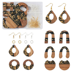 Resin Wood Earring Pendants Foil Teardrop Charms DIY Kit