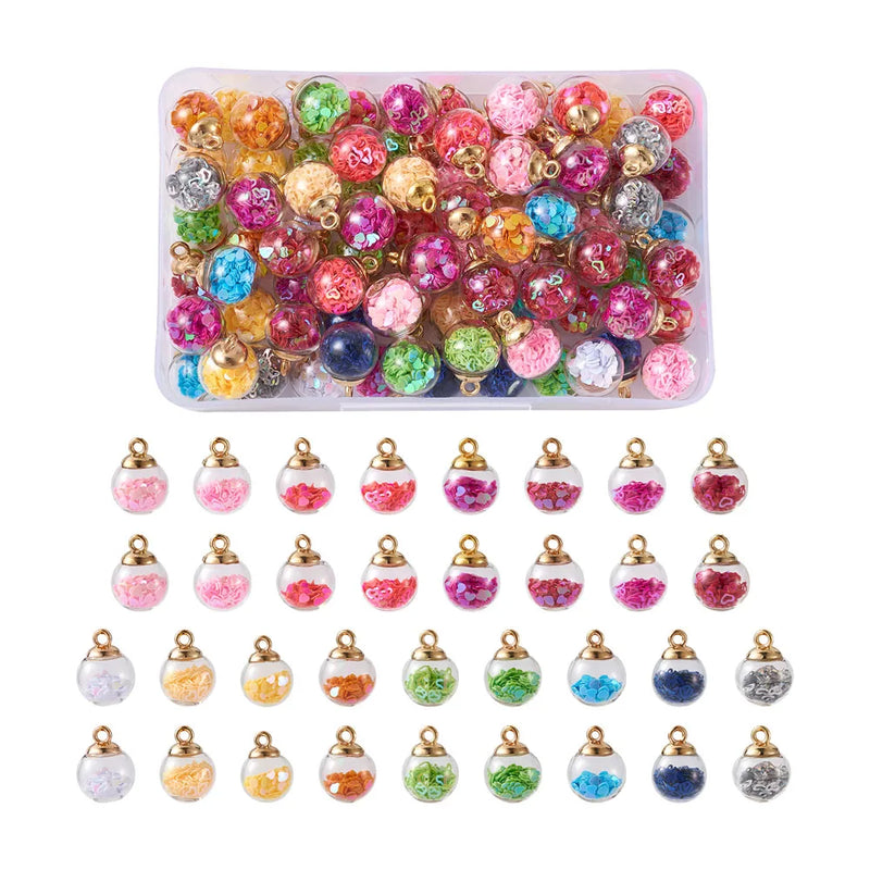 Glass Globe Pendant Charms with Glitter Sequins Inside for Jewelry Making