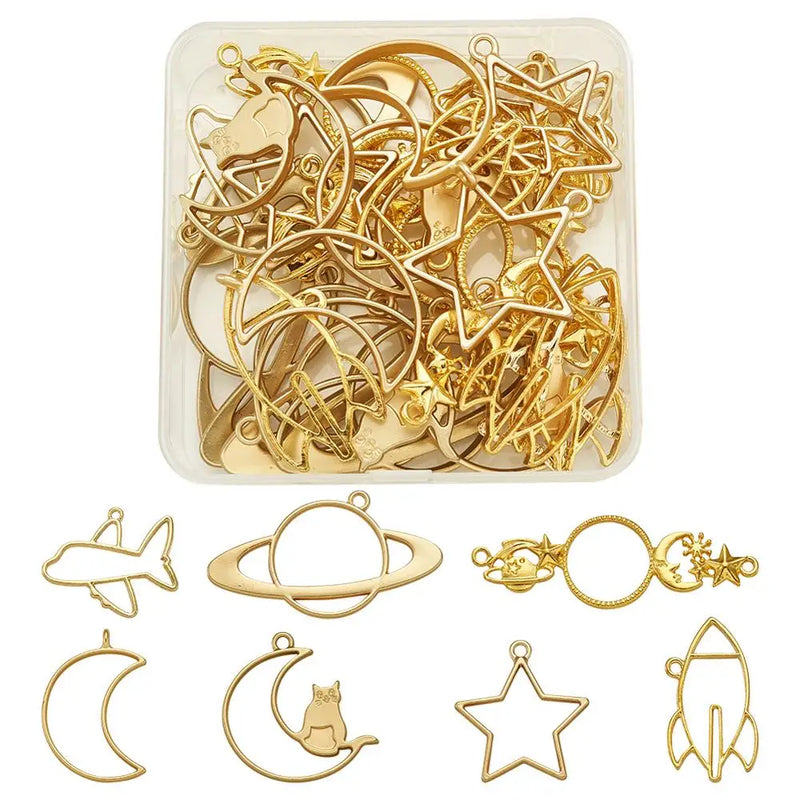 Matte Alloy Bezel Pendants DIY UV Resin Jewelry Mixed Shapes