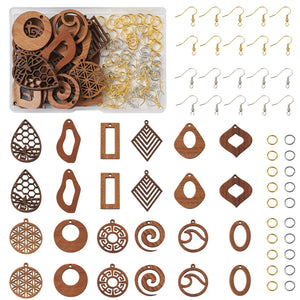 Walnut Wood Leaf Teardrop Earring Pendants with Hook Rings