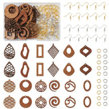 Walnut Wood Leaf Teardrop Earring Pendants with Hook Rings