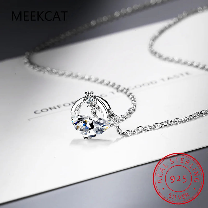 D Real Moissanite Pendant Necklace Lab Diamond S925 Sterling Silver Fine Jewelry