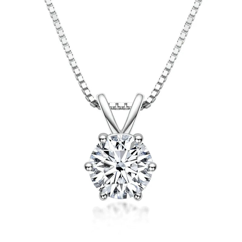 1CT Real Moissanite Six Claws Necklace 925 Silver Women Pendant