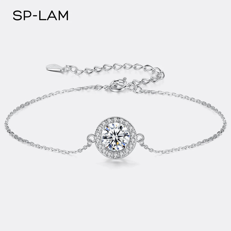 1Ct Moissanite Bracelet 925 Silver Chain Charms For Women
