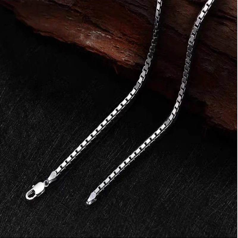925 Sterling Silver Box Chain Necklace for Women Fine Jewelry