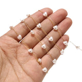 Stainless Steel Plated 6mm Heart Pearl Chains Charm Link Chain