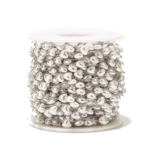Stainless Steel Plated 6mm Heart Pearl Chains Charm Link Chain