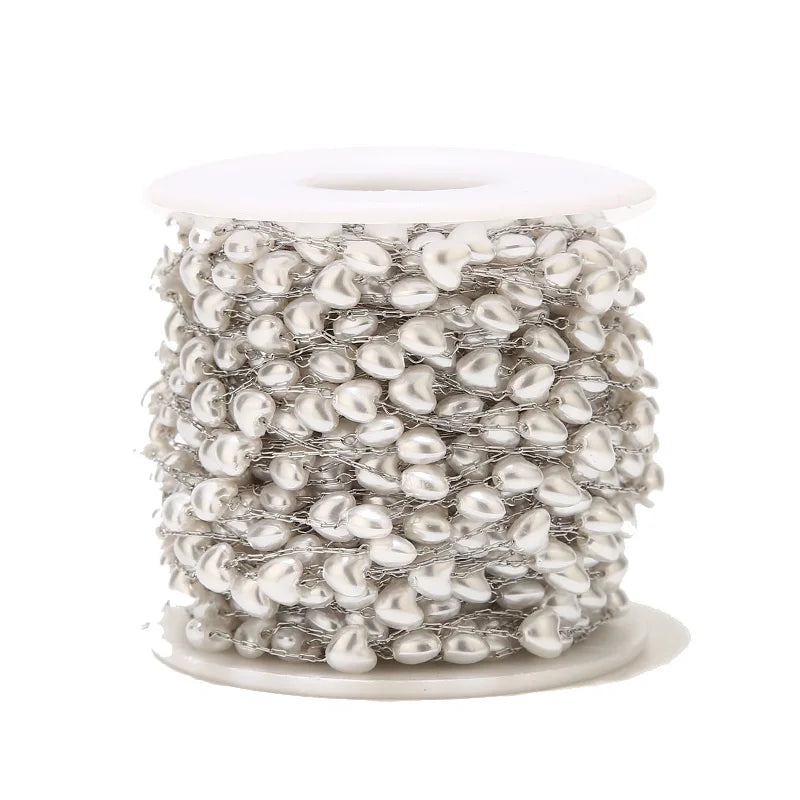 Stainless Steel Plated 6mm Heart Pearl Chains Charm Link Chain
