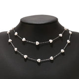Stainless Steel Plated 6mm Heart Pearl Chains Charm Link Chain
