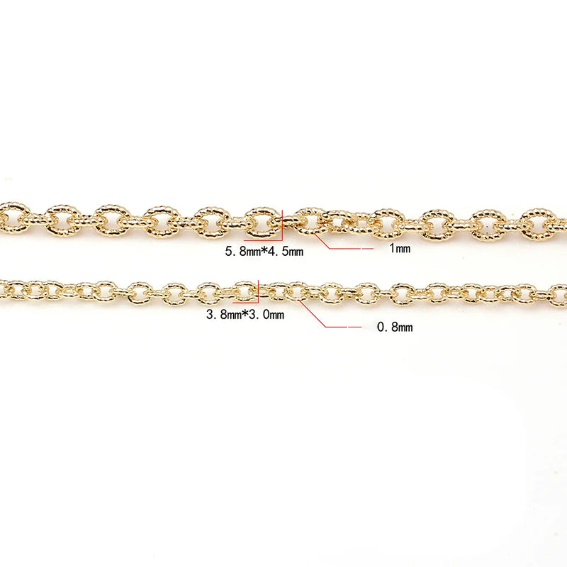 14K Plated Brass Cable Chain, Textured Oval Cross Link Chains