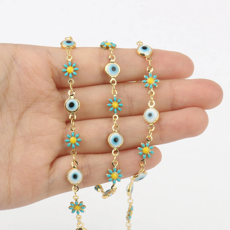 Stainless Steel Evil Eye Pearl Beads Chain for Jewelry Making