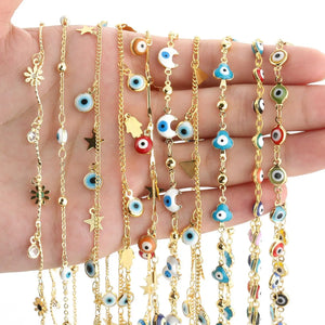 1M Stainless Steel Heart Star Evil Eye Beads Chain DIY Jewelry Making