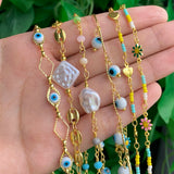 Gold Evil Eye Pearl Beads Necklace DIY Jewelry Making