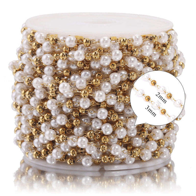 Stainless Steel 18k Pearls & Crystal Beads Chains for DIY Jewelry Making