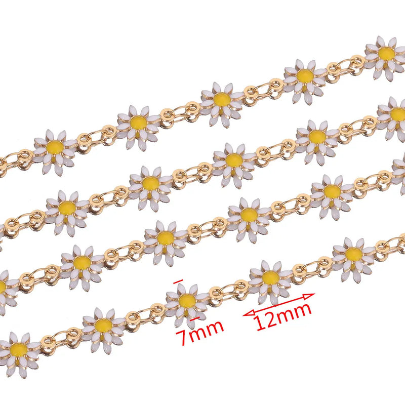 1M 7mm Stainless Steel Sun Flower Chain Enamel Chains for Diy Jewelry Making