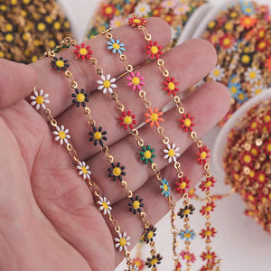 1M 7mm Stainless Steel Sun Flower Chain Enamel Chains for Diy Jewelry Making