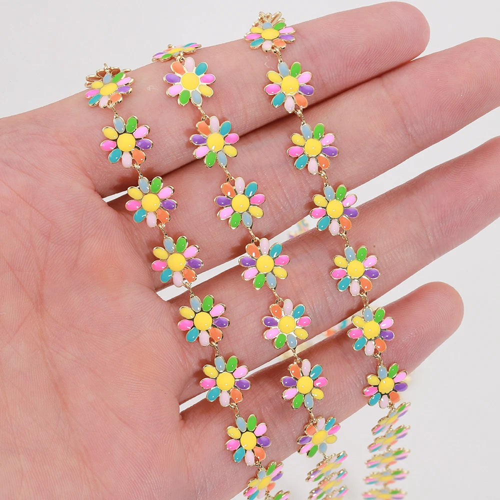 Enamel Daisy Flower Chain Colorful Beaded Chains for DIY Necklace Bracelet