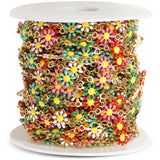 7mm Stainless Steel Chain Enamel Daisy Flower KC Beaded Chains DIY Jewelry