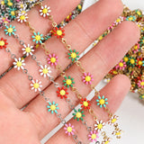 7mm Stainless Steel Chain Enamel Daisy Flower KC Beaded Chains DIY Jewelry