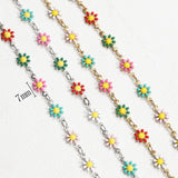 7mm Stainless Steel Chain Enamel Daisy Flower KC Beaded Chains DIY Jewelry