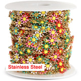 7mm Stainless Steel Chain Enamel Daisy Flower KC Beaded Chains DIY Jewelry