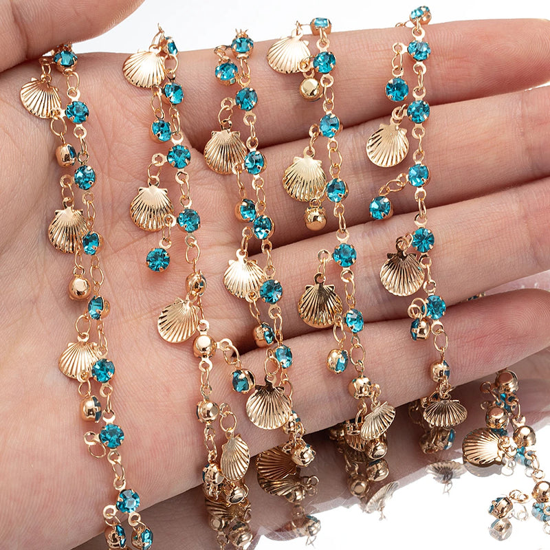 Crystal Beaded Chains Shell Pendants Copper Chains for DIY Jewelry Making