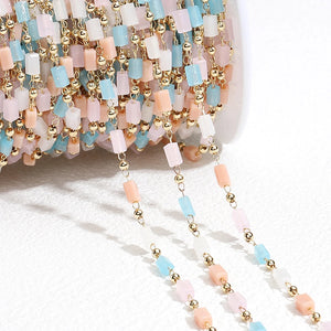1M Bohemian Cube Bead Chains Cream Necklace Pink Beaded Chains for Bracelets DIY