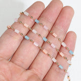 1M Bohemian Cube Bead Chains Cream Necklace Pink Beaded Chains for Bracelets DIY