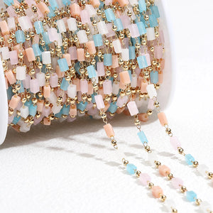 1M Bohemian Cube Bead Chains Cream Necklace Pink Beaded Chains for Bracelets DIY