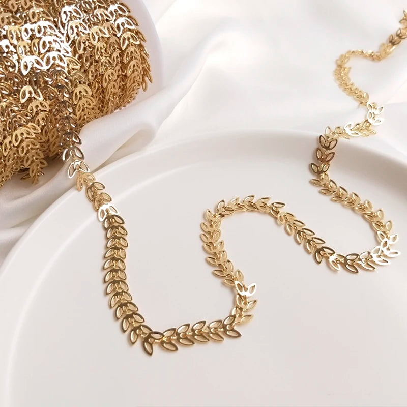 1Meter Brass 14K Plated Fishbone Arrow Aircraft Leaf Chain DIY Jewelry Making