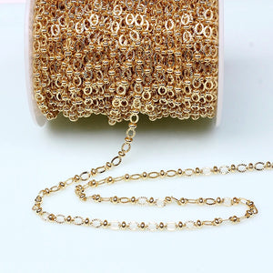 1M Brass Plated Fancy Bead Chain Embossed Cuble Link Bulk DIY Necklace Bracelet