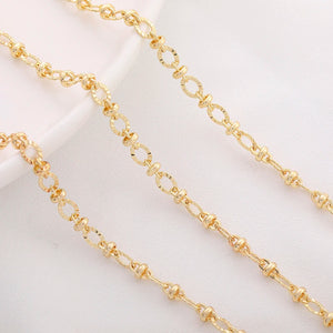 1M Brass Plated Fancy Bead Chain Embossed Cuble Link Bulk DIY Necklace Bracelet