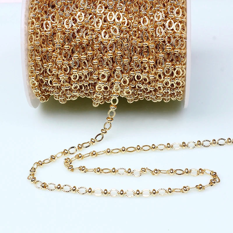 1M Brass Plated Fancy Bead Chain Embossed Cuble Link Bulk DIY Necklace Bracelet