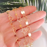 Brass Plated Star & Heart Charms Necklace Chain DIY Bulk Chains B