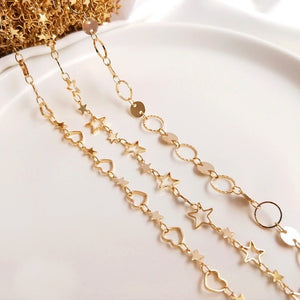 Brass Plated Star & Heart Charms Necklace Chain DIY Bulk Chains B