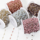 1M Crystal Stone Beads Chains Stainless Steel Pink Beaded Chain DIY Jewelry
