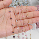 1M Crystal Stone Beads Chains Stainless Steel Pink Beaded Chain DIY Jewelry